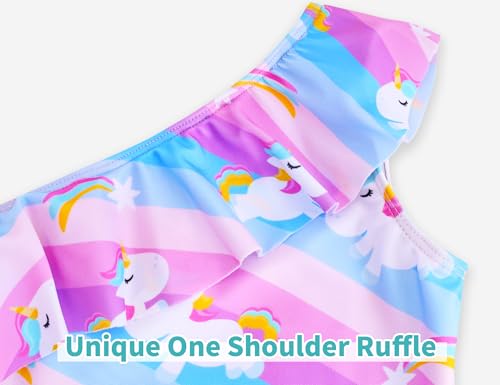 Image of Snowheart Girls Swimsuit Adjustable Shoulder Strap UPF50+ One-Shoulder Ruffle Bathing Suit 3-12T