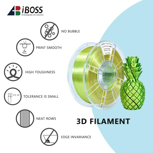 Image of iBOSS Silk Dual Color 1KG PLA Plus Filament, Coextrusion PLA+ Filament 1.75mm + /- 0.02mm, Clog-Free Shiny Silk 3D Printing Filament for FDM 3D Printers, Silk PLA+ Yellow & Green