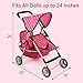 fash n kolor Twin Baby Doll Stroller - Pretend Play Baby Stroller for Dolls - Toy Stroller with Storage Basket for Baby Doll Accessories Set - Polka-dot Pink Design Stroller Toy - Folds Easily
