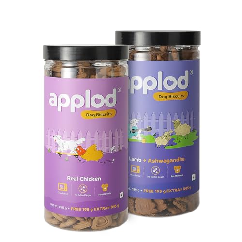 Image of Lamb with Ashwagandha & Real Chicken Dog Biscuits Combo for Puppies & Adult Dogs, All Breeds | Oven-Baked Crunchy Dog Treats & Biscuits | Pack of 2 Flavours | 845g x 2