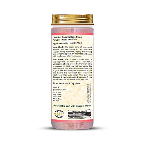 Image of byPureNaturals 100% Natural Herbal Organic Rose Petal Powder Rose Centifolia Powder Hair Growth Healthy Skin Face Care- 100gm