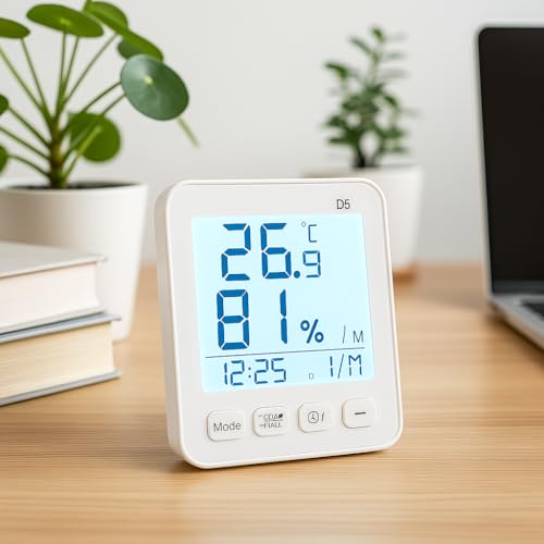 Image of Blackt Electrotech BTHT02 Digital Thermometer Hygrometer for Home & Office - Indoor Temperature Humidity Monitor with Backlit LCD Display, Max /Min Records, Clock, Alarm & Comfort Level Indicator