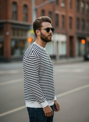 Image of Mack Jonney Men's Black Cotton Full Sleeve T-Shirt | Soft Breathable Casual Wear | Stylish Striped Round Neck Tshirt-JMAK-107