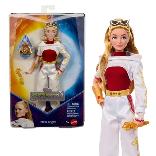 Mattel Disney Zombies 4 : l’Aube des Vampires Poupée Nova Bright avec Tenue Amovible et 5 Accessoires, inspirée du Film, JFG33