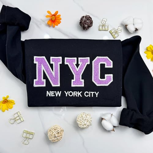 Custom Embroidered Glitter Sweatshirt and Hoodie, University, City, College, Custom Text On Sleeve, Add Your Own Text, Perfect Gifts3