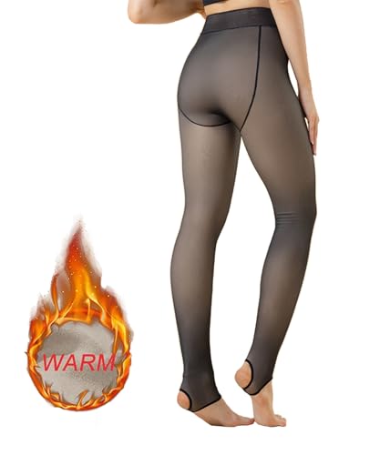 Image of Fleece Lined Tights Women Plus Size Thermal Warm Winter Tights for Women Leggings Translucent Thick Pantyhose Sheers