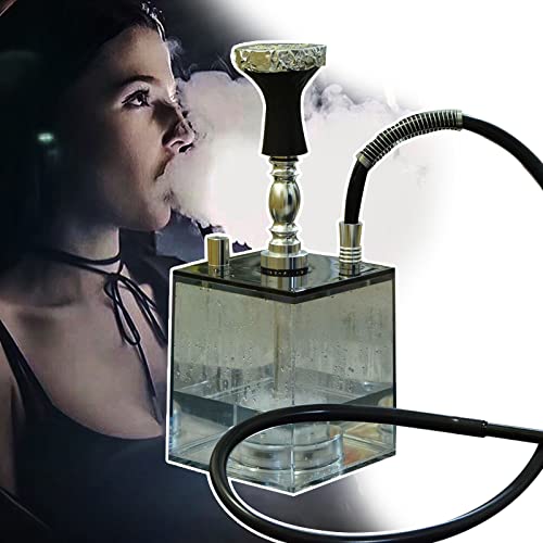 1/2 Schlauch-Acryl-WüRfel-Huka-Set, Shisha-ZubehöR, Mit Fernbedienung/Bunte Led-Lichter/Holzkohle-Zange, FüR Besseres…