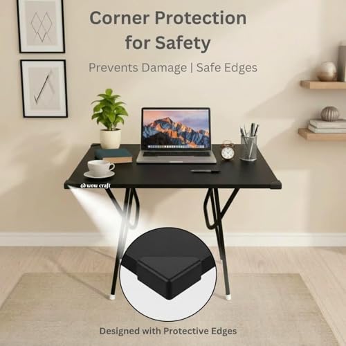 Image of Mighty Home Multipurpose Foldable Study Table | Laptop Desk for Home & Office | 2-Seater Dining Table | Portable Design | Safe Corner Protection | Engineered Wood Top & Metal Frame | Black