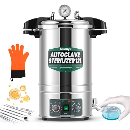 Huanyu 12L Autoklav Sterilisator Temperatur & Zeit einstellbare elektrische Labor Autoklav Schnell-Offen Design Hochdruck-Dampf-Sterilisator für Labore Lehre Universitäten Pilzanbau