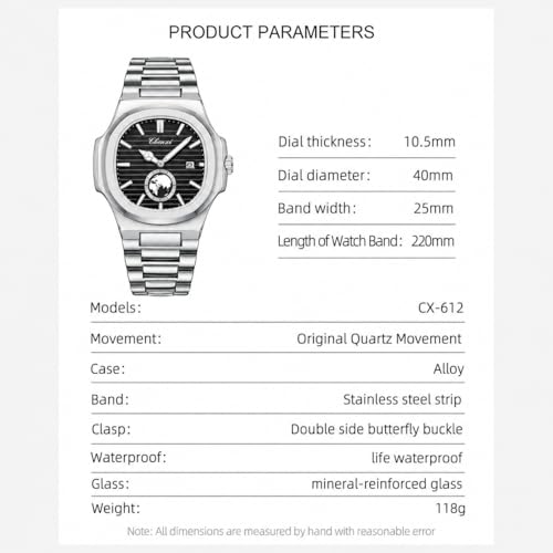 Image of Gosasa Fashion Men's Watches Date Business Watch Stainless Steel Luxury Style Luminous Quartz Waterproof Analog Display Male Wristwatch