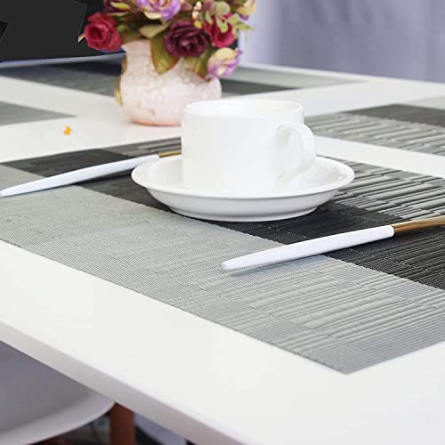 Image of YELONA Placemats for Dining Table Set of 8 - Heat Resistant, Non-Slip & Washable Woven PVC Vinyl Table Mats - 45 x 30 cm, Light Grey