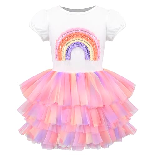 Girls Dress Pink Tutu Unicorn Dancing Tiered Skirt Ballet Birthday Party 3-7
