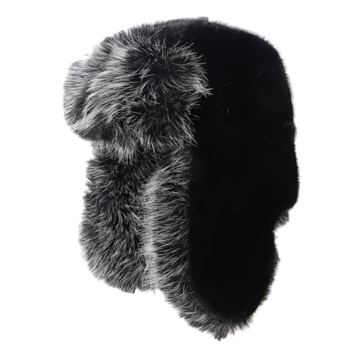 TZ Promise Men Women Winter Faux Fur Fluffy Trapper Hats Ushanka Russian Trooper with Ear Flaps Cold Weather (US Alpha One Size Black)