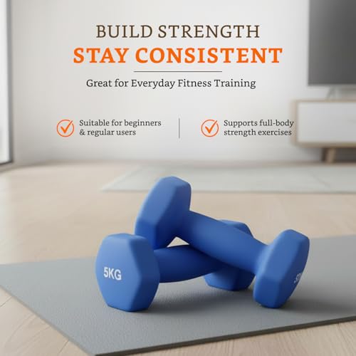 Image of Amazon Brand - Solimo Neoprene Dumbbell 5 Kg, Set of 2 (Blue)