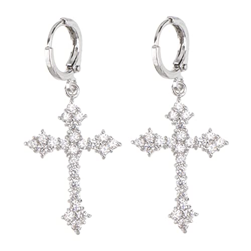 LIFKOME 1 Par Pendientes De Cruz Boda Tachuelas Anniversary Pendientes De Moda Mujer Colgante De Crucifijo Pendientes Colgantes Oro Circonita Colgado Joyas Women Cruz Cuelga Silver Circón