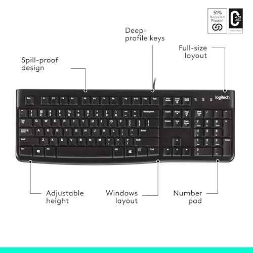 Logitech K120 Full Size Wired Keyboard USB Plug-and-Play Windows - Black - image 8