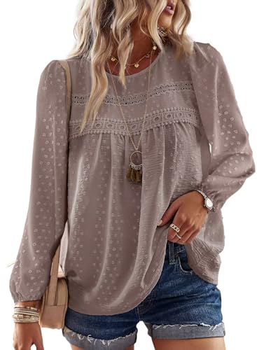 Image of Falechay Womens Tops Flowy Boho Dressy Casual Lace Cute Long Sleeve Shirts