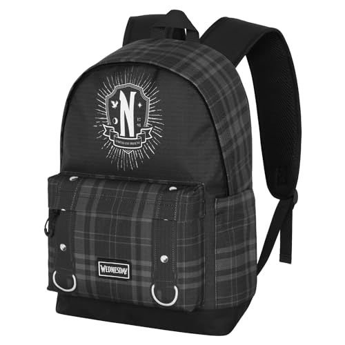Mochila HS PLUS Miércoles Chains negra para trayectos en oficina, instituto y escapadas urbanas