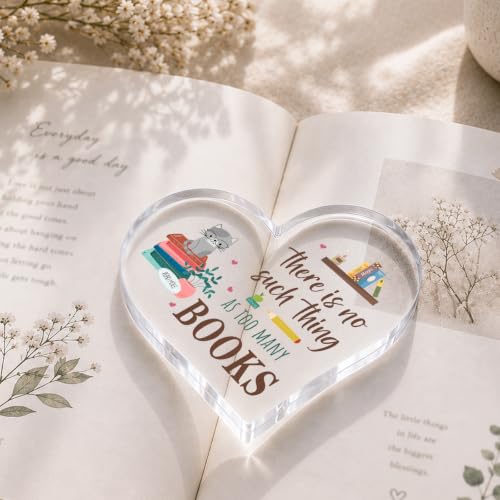 Book Lovers Gifts for Women, Bookish Gifts Acrylic Heart Plaque Paperweight - Image 3