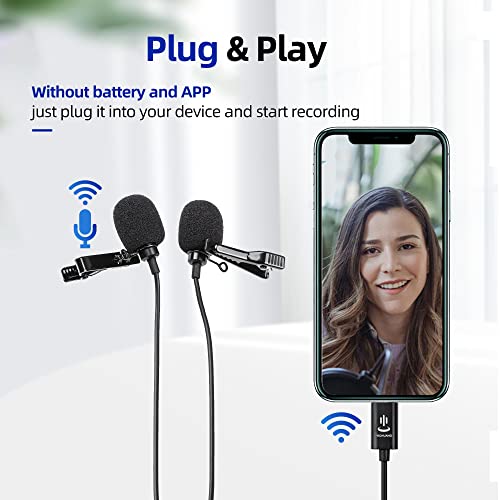 Dual Lavalier Mikrofon Kompatibel mit iPhone 12/11/11 Pro/8/8 Plus, iPhone X/XS/XR, 236''/6m Doppelkopf Omnidirectional… – Bild 5