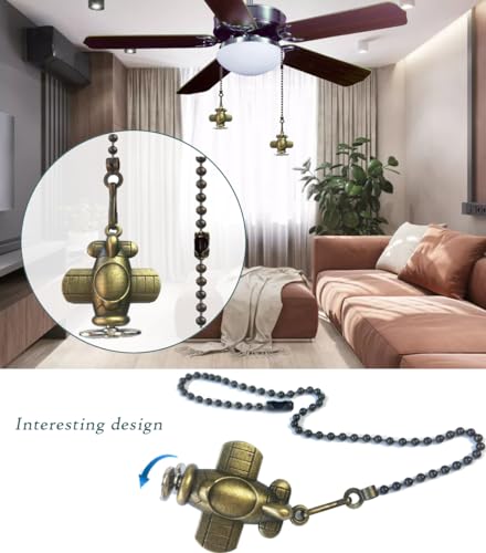 Image of 12-inch Airplane Charm Pull Chain - Decorative Extender for Ceiling Fan Lights with Ball Chain Connector(Bronze)