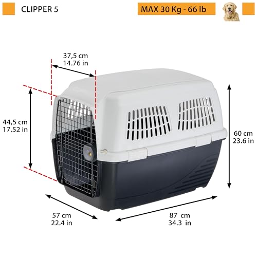 Ferplast Hundetransportbox Clipper 5, IATA-zugelassene mittlere Hundebox max 30 kg, 82 x 57 x h 60 cm.