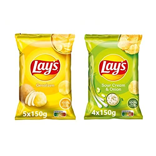 Lay's Partybox Snacks - 5x Gesalzen, 4x Sour Cream & Onion Geschmack (9 x 150 g)