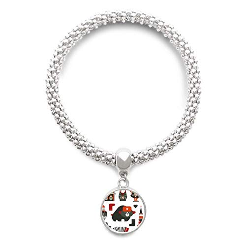 Bijoux Russie bracelet chaîne argentée pendentif rond ours accordéon femme