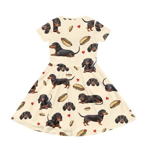 Kids Short Sleeve Dress 2-14Y Girls Crew Neck Midi Dresses Casual Swing Dress with Pockets3