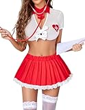 Avidlove Sexy Naughty Nurse Costume Lingerie Set With Mini Pleated Skirts Roleplay Outfit (Red Nurse, X-Small)