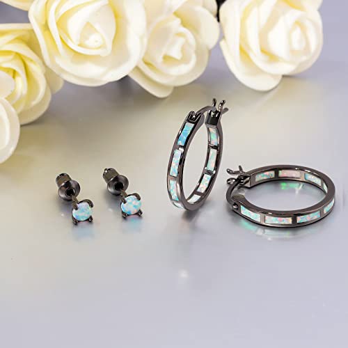 Cinily 2 Pairs Hoop Earrings Set For Women Hypoallergenic Tiny White Opal Stud Earrings 14K Black Gold Plated Hoop Earrings Girls Men Jewelry Gifts #TOP2