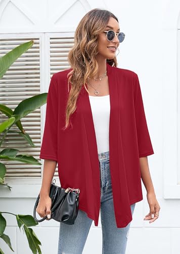 Image of Heymoments Women's Lightweight Open Front Cardigans 3 /4 Sleeve Casual Soft Drape Fall Cardigan S-2XL