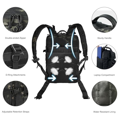 Image of Military Tactical Backpack for Men, 45L 3 Day Assault Pack, Heavy Duty Large Molle Backpack for Outdoor, Hiking, Camping, Camouflage Black