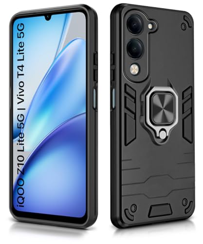 Image of WOW IMAGINE Tough Armor Bumper Mobile Back Case for Vivo T4 lite 5G | iQOO Z10 lite 5G | Y04 4G | Y19 5G | Y19e Sliding Camera Shield Cover | Shock Proof 360 Protection | Hybrid PC + TPU - Black