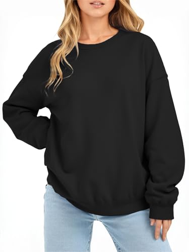 APPFULL Womens Oversized Sweatshirt Fleece Crewneck Long Sleeve Pullover Tops Fall Fashion Outfits Winter Clothes Black L