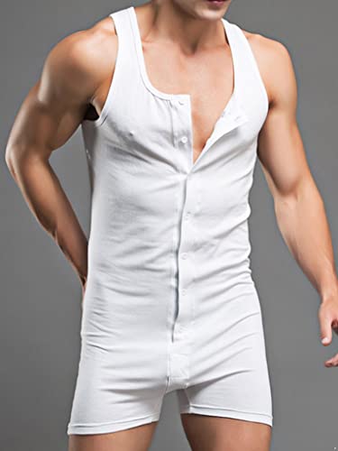 Men's One Piece Sleeveless Romper Henley Jumpsuit Button Pajama Shirts Sleepwear Underwear4