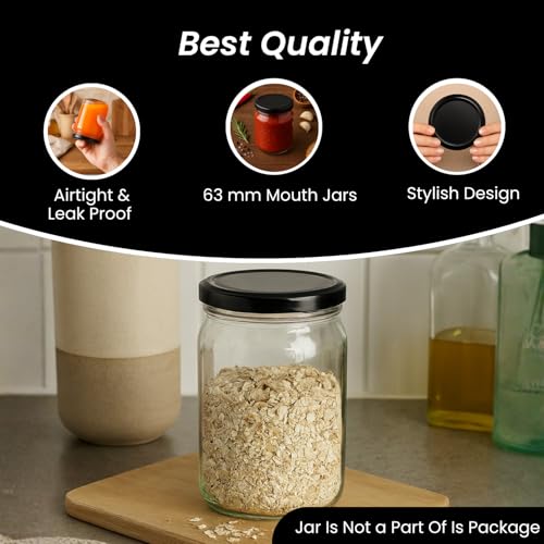 Image of Machak Glass Jar Lids Only 63mm | For 63 mm Mouth Jars (Black, 12Pcs)