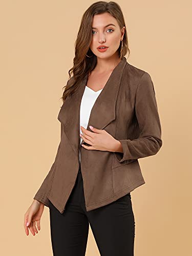 Allegra K Women Faux Suede Jacket Lapel Draped Open Front Cardigan Casual Trendy Suede Blazer3