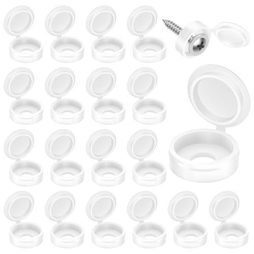 Etauwe 150-Pack White Plastic Screw Cover Caps - Snap-On Hinge Design for Flush Mount Protection, Easy Installation No Tools Needed