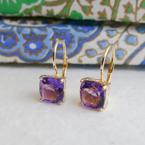 Offrir des boucles d'oreilles améthyste coussin en argent plaqué or - 4