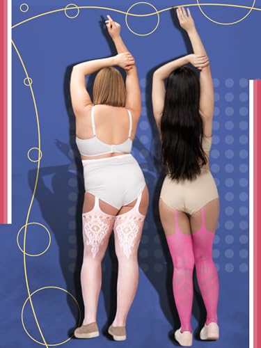 Image of Jadive 6 Pairs Women Plus Size Suspender Tights Fishnet Thigh High Stockings Garter Belt Lingerie Pantyhose