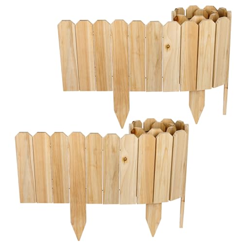 47" L x 10" H Wooden Garden Fence, Wood Garden Edging Border for Flower Bed Outdoor, Decorative Landscape Picket Fence for Tree, Flexible Yard Barrier for Lawn Path, 2 Pack