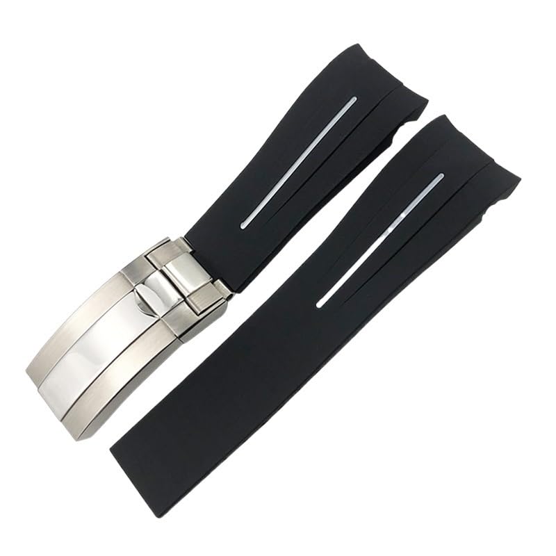 VELORE Correa de goma de 21mm y 22mm apta para Rolex DEEPSEA Sea-Dweller Submariner, correa de silicona deportiva resistente al agua en azul y negro(Black white,21mm)