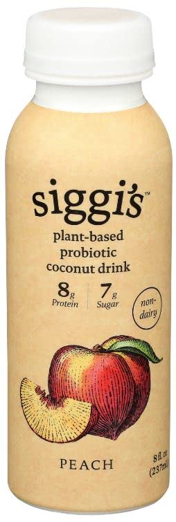 siggi's® Plant-Based Probiotic Coconut Drink, Peach, 8 oz. – Single Serving Dairy Free Snack, More Protein Than Sugar