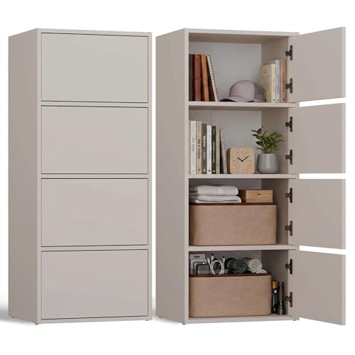 CDF Armoire De Rangement Haute 50cm 4 Portes 4 Étagères Salon Bureau Entrée Chambre Couloir Meuble Buffet Commode Placard Dressing Vestiaire Casier Cabinet...