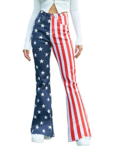 Flare Jeans for Women High Waisted Stretchy American Flag Bell Bottoms Denim Flare Pants