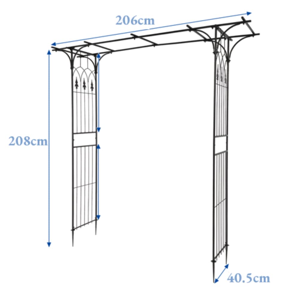 LEADZM Arche Métal Jardin, Arcade Mariage en Fer Revêtue de Poudre pour Plantes Grimpantes de Rose, 206x41x208cm Noir
