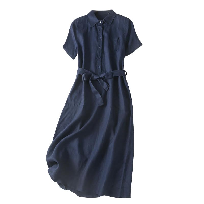 Robe rétro littéraire JYHBHMZG ample et unie à col chemise