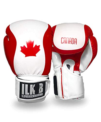 BROOKLYN VERTICAL 16oz. Kick Boxing Glove Canada Flag Red White Pattern | Training Bag Gloves Strong Quality