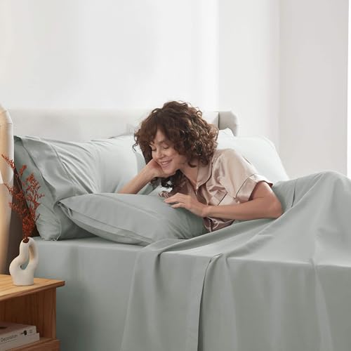 Image of Nestl Extra Deep Split King Sheet Set - 7 Piece Breathable & Cooling Sheets - Hotel Luxury Bedding Set w /18-24 Inch Deep Pockets - Easy & Secure Fit - Super Soft, Wrinkle Free & Comfy - Sage Green